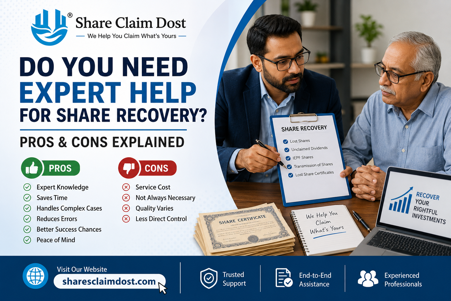 Share Claim Dost expert assisting an investor with share recovery, IEPF claims, lost share certificates, and unclaimed investments.