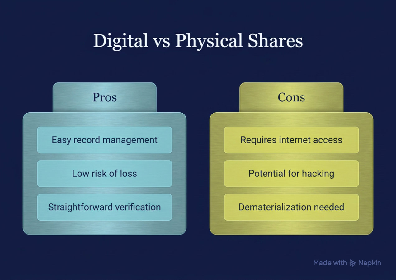 Digital vs physical shares for IEPF claims showing the pros and cons of digital share management.
